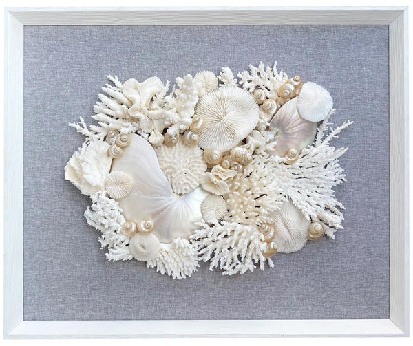 Natural Coral and Pearled Nautilus on Vintage Blue Linen